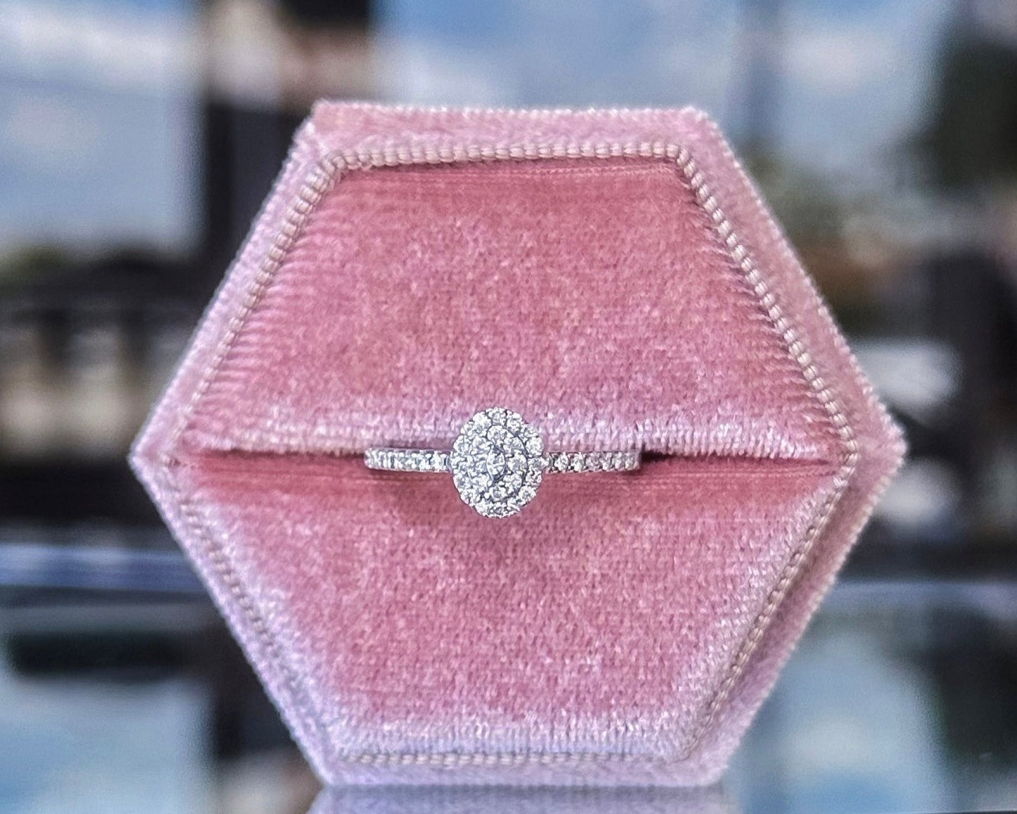 10K White Gold Oval Diamond Cluster Engagement Ring