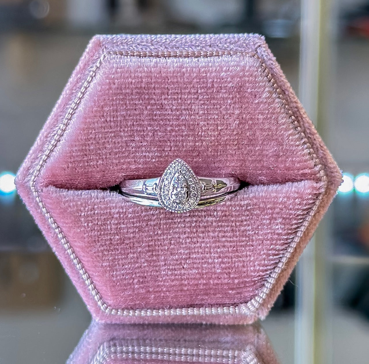 14K White Gold Pear Shape Cluster Diamond Halo Engagement Ring