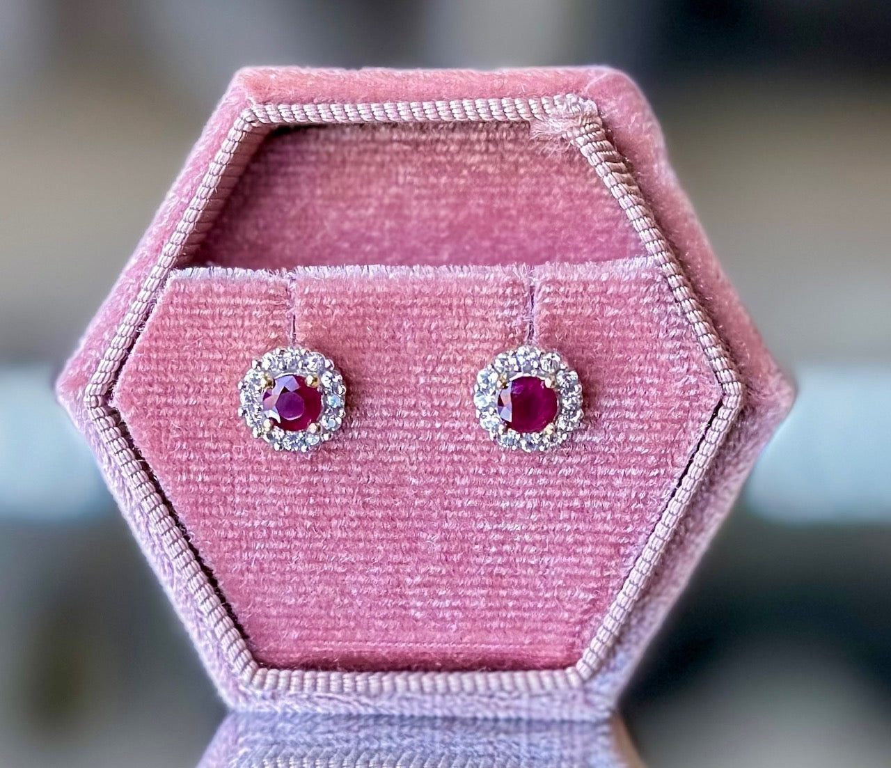 14K Yellow Gold Ruby & White Sapphire Stud Earrings