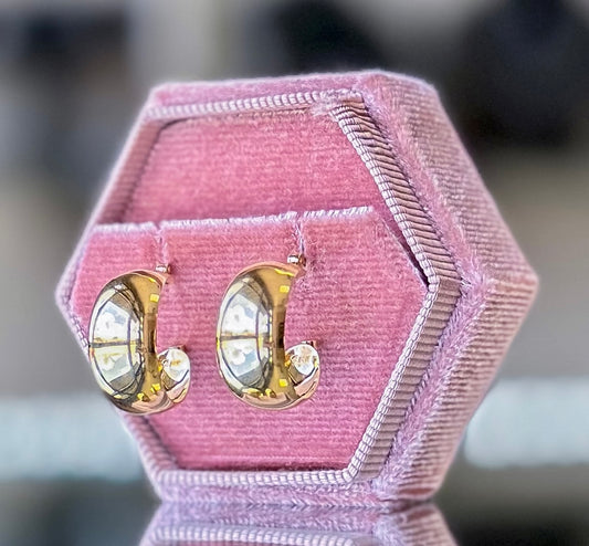 14K Yellow Gold Wide Huggie Hoop Earrings