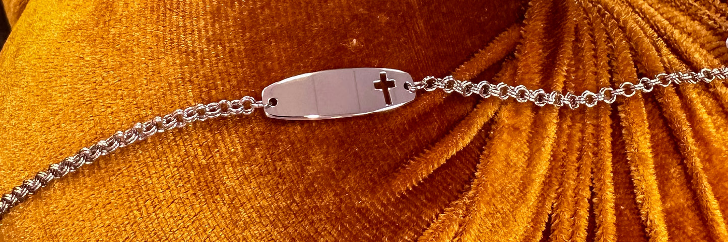 Sterling Silver Children's ID Bracelet with Cross Cut Out