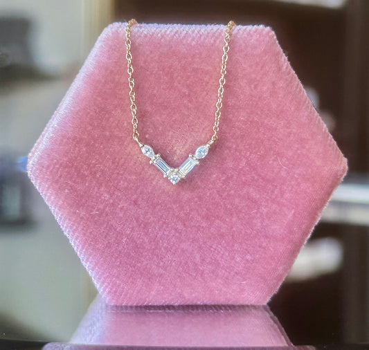 14K Yellow Gold Lab-Grown Diamond "V" Style Necklace