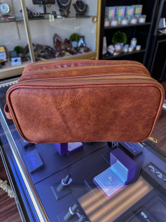 Leather Toiletry Bag- Vintage Brown