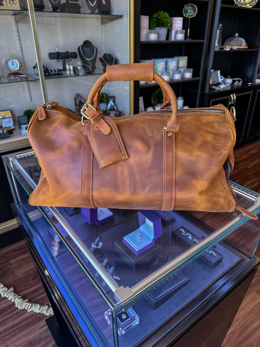 Leather Duffle Bag with Shoe Compartment