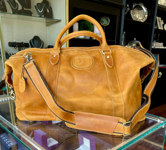 Light Brown Leather Duffle Bag